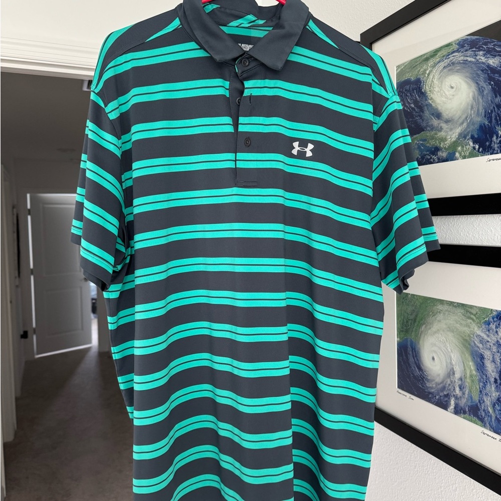 Under Armour Men's Polo Shirt - Teal and Black Stripes